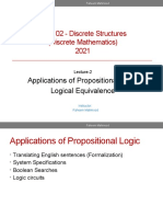 MTS102 - Discrete Structures (Discrete Mathematics) 2021: Applications of Propositional Logic Logical Equivalence