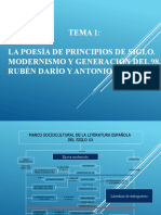 Tema 1: La Poesía de Principios de Siglo. Modernismo Y Generación Del 98. Rubén Darío Y Antonio Machado