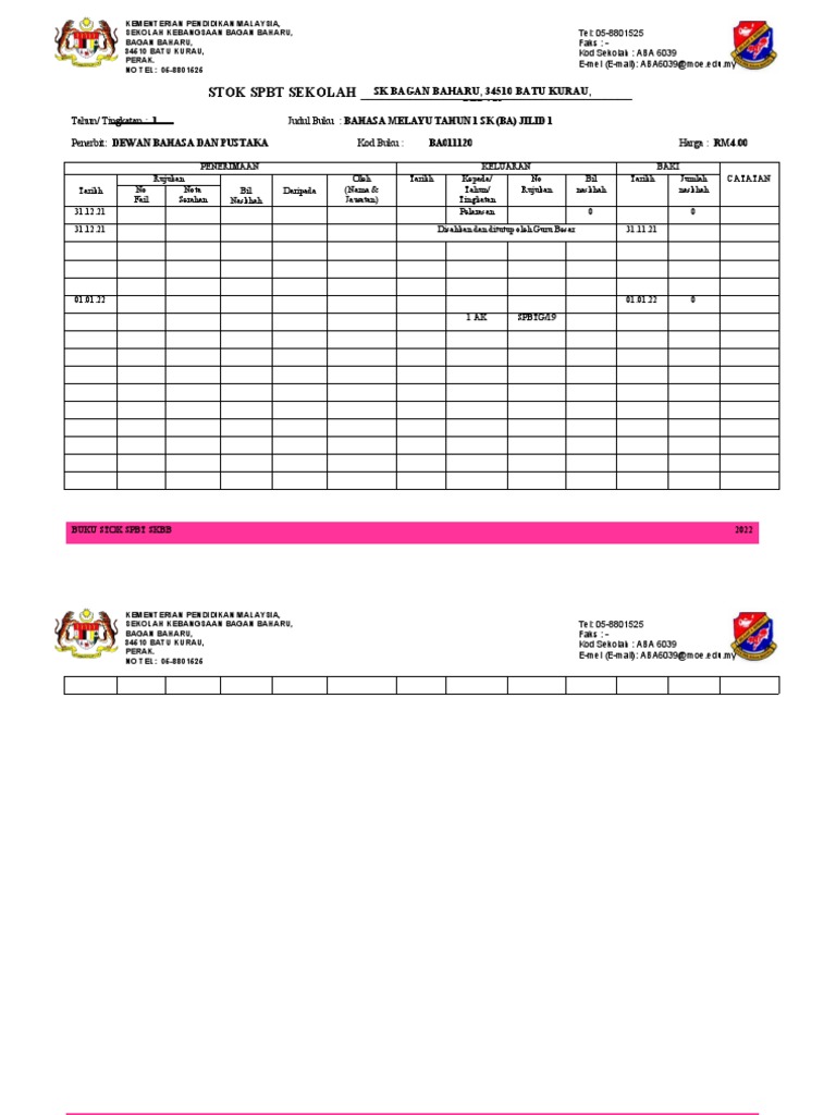 Stok SPBT Sekolah | PDF