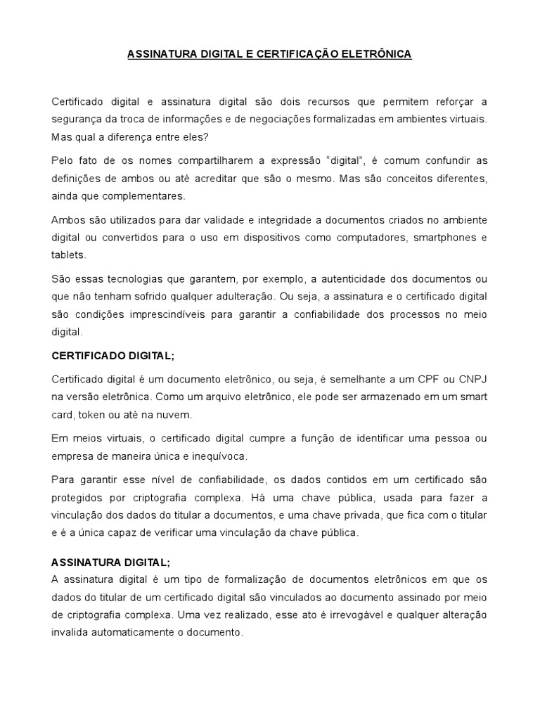 Diferenças entre Certificado e Assinatura Digital | PDF | Criptografia ...