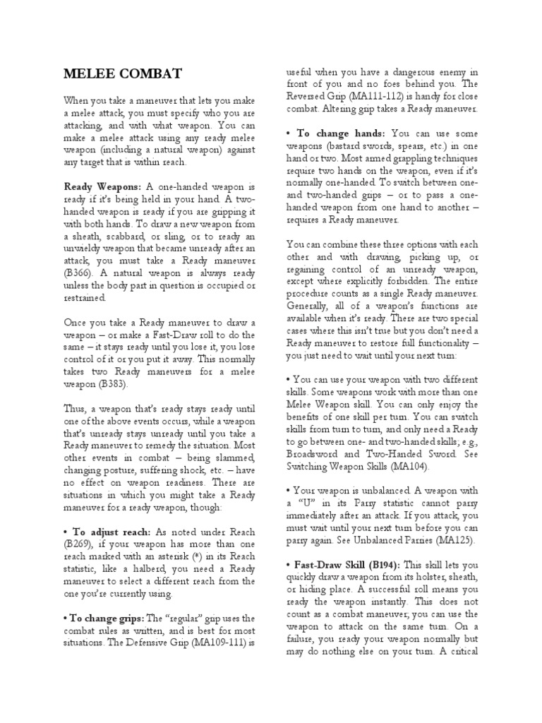 Melee Combat Rules and Techniques | PDF | Grappling | Sword