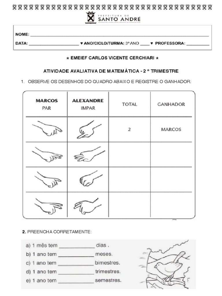 Atividade Avaliativa de Matemática - 2º Trimestre | PDF | Carreira e ...
