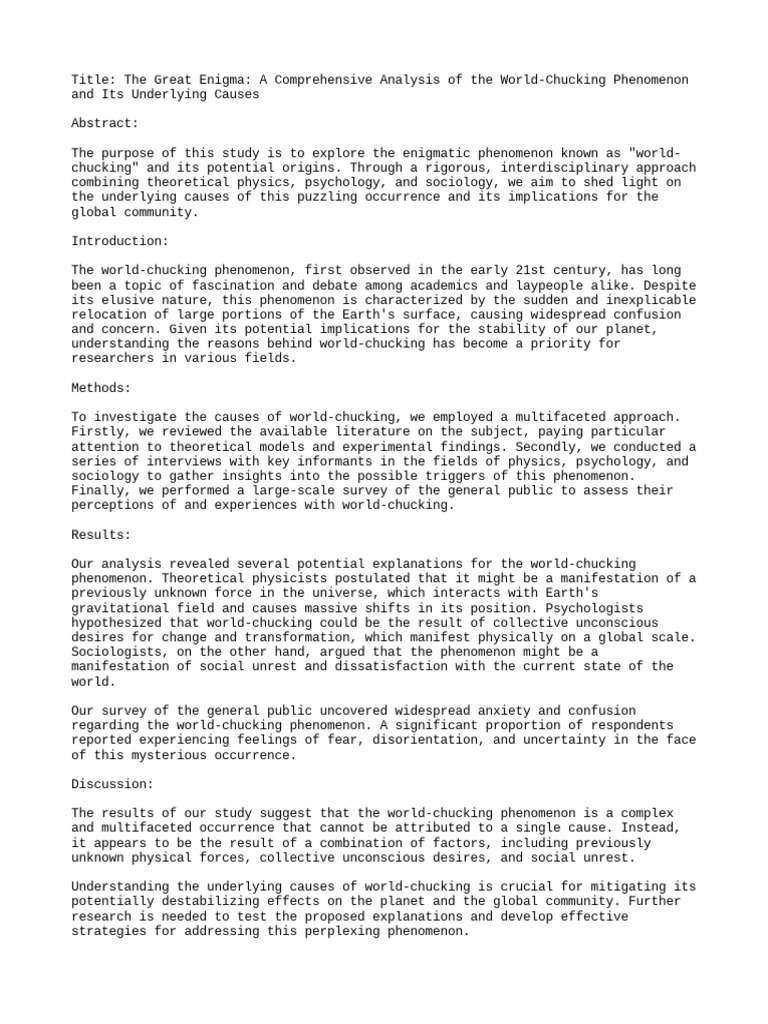 The Great Enigma A Comprehensive Analysis of The WorldChucking