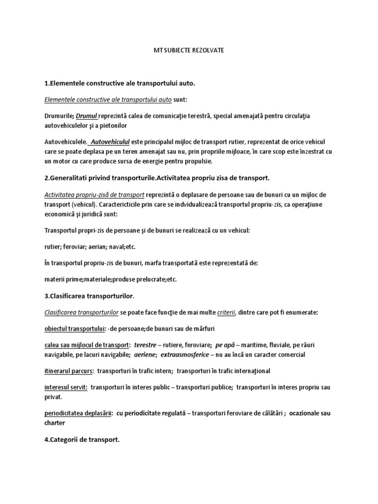 1.elementele Constructive Ale Transportului Auto | PDF