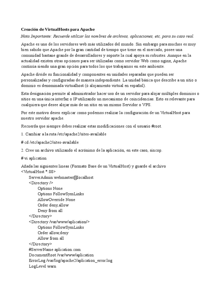 Creacion Virtualhost Apache | PDF | Servidor HTTP Apache | Red mundial
