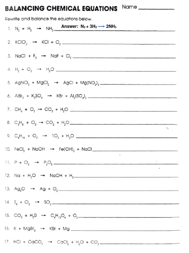 Chemistry Balancing Chemical Equations PDF