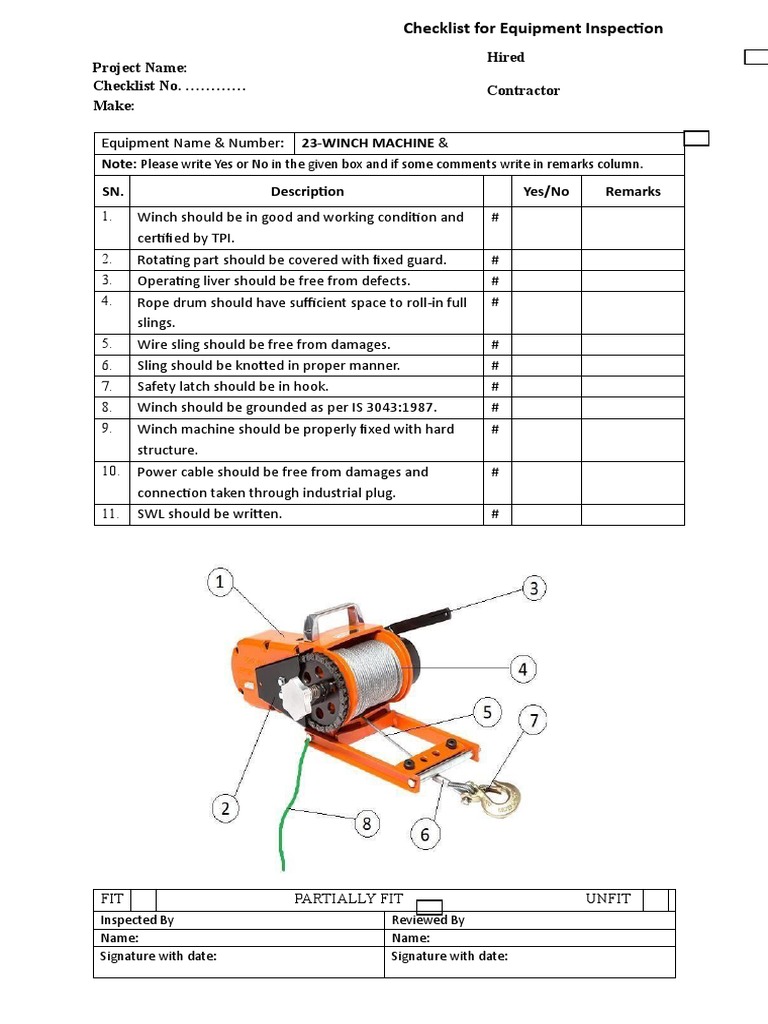 Checklist For Equipment Inspection Winch Machine .Docx Documentos de