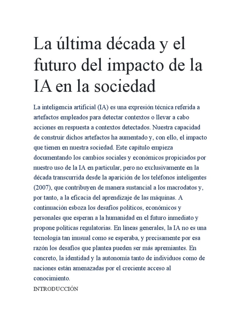 Impacto de la IA en la sociedad actual | PDF | Inteligencia artificial ...