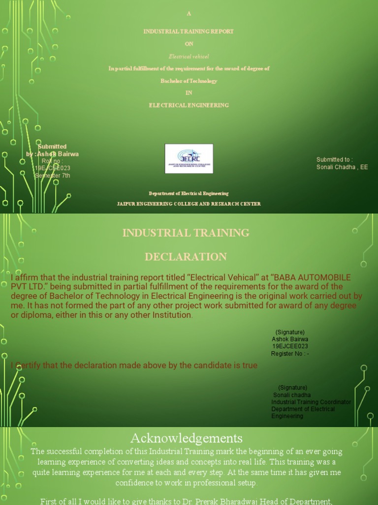 A Industrial Training Report ON Electrical Vehicel PDF Engineering