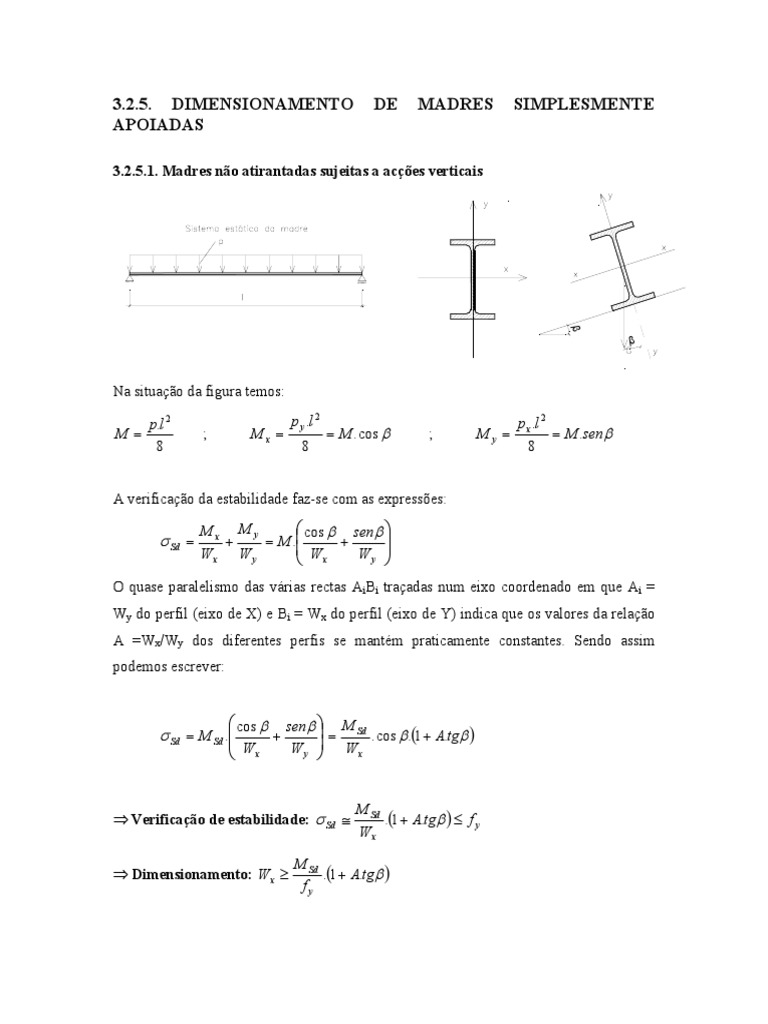 CAPÍTULO 3.2.5 - Dimensionamento de Madres Simplesmente Apoiadas | PDF
