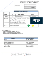 Oxígeno Industrial: Identificación Del Producto Nombre Fórmula Nombre Químico Número ONU Denominación ONU