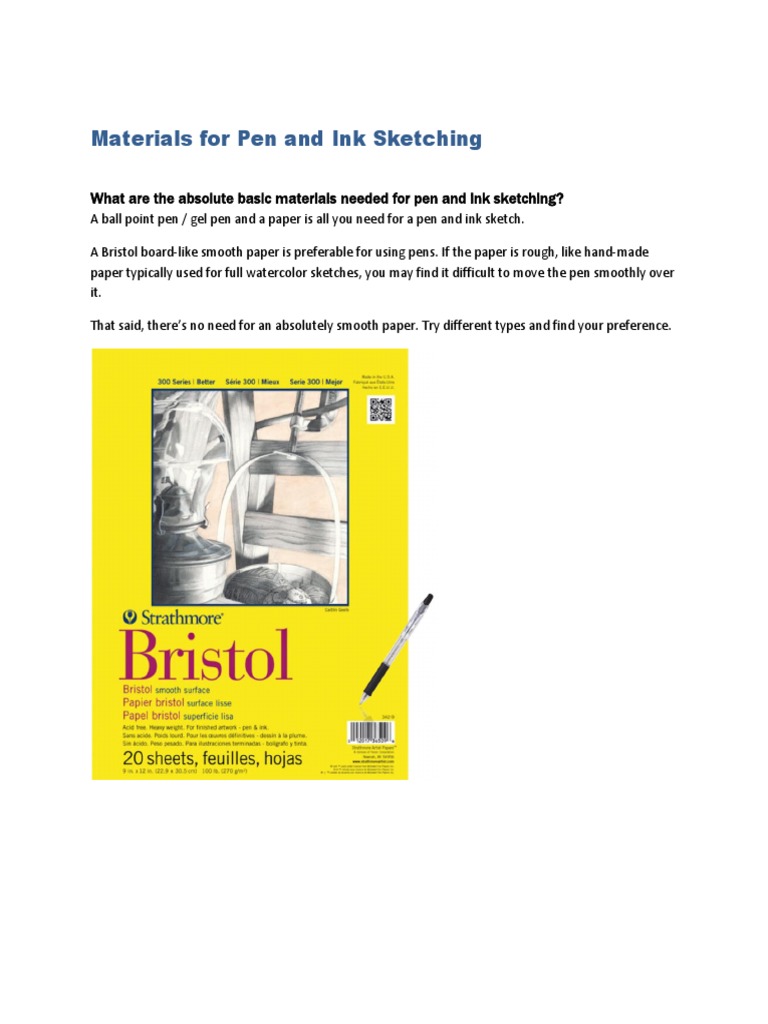Essential Materials for Pen and Ink Sketching | PDF | Pen | Ink
