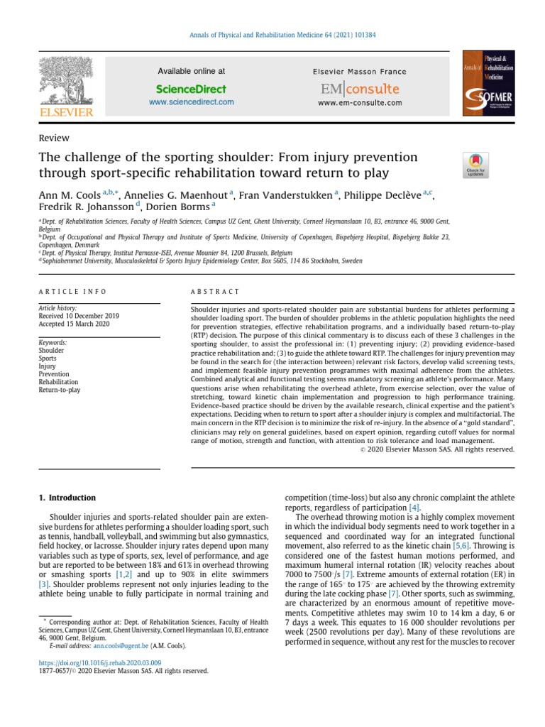 The Challenge of The Sporting Shoulder From Injury Prevention Through ...