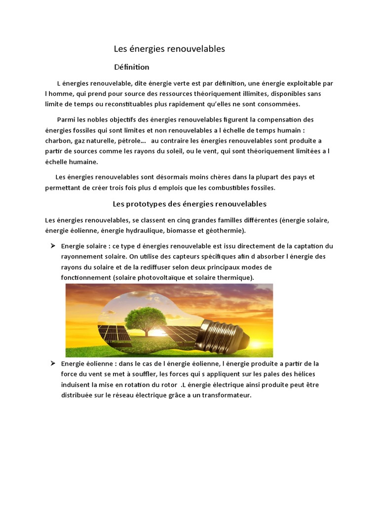 Énergies Renouvelables : Définition et Avantages | PDF | Économie ...