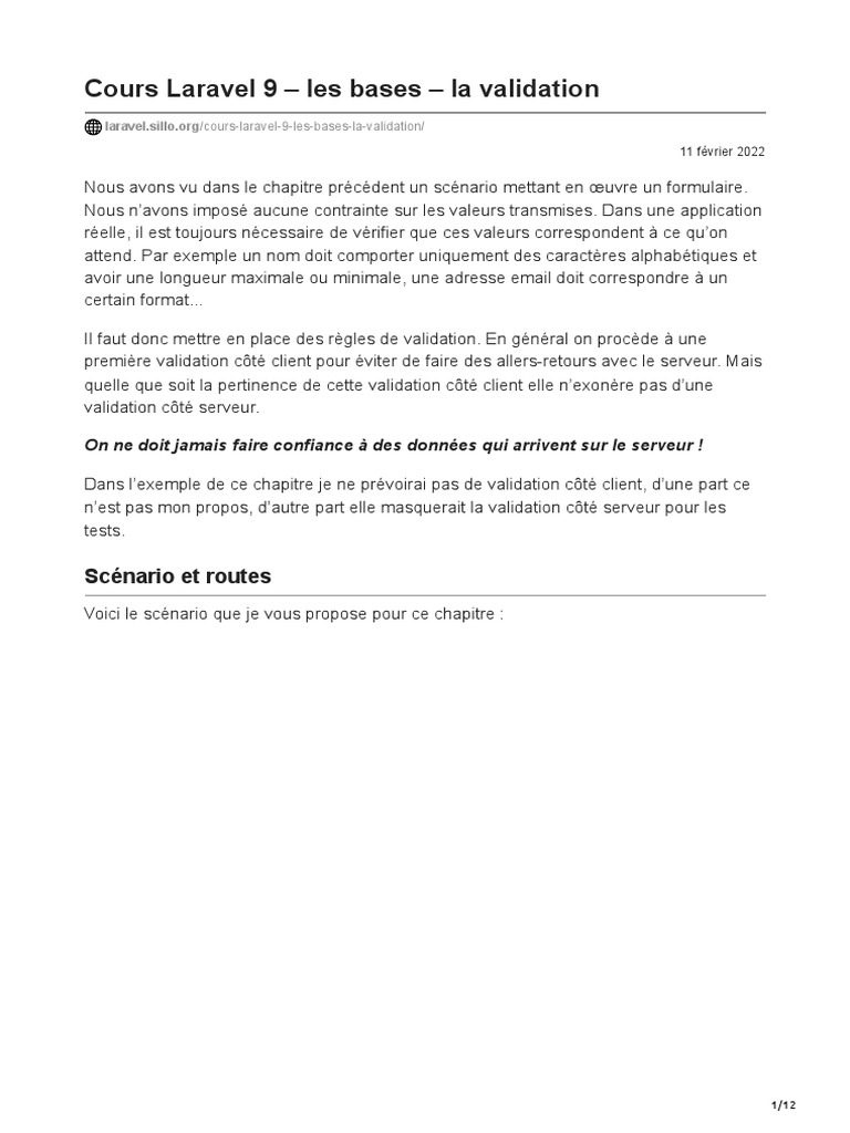 Validation des formulaires avec Laravel 9 | PDF | PHP | Serveur ...