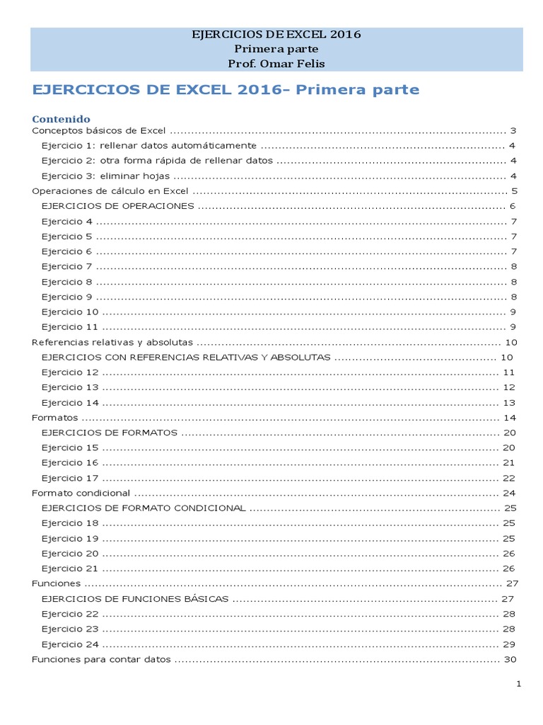 Ejercicios Básicos de Excel 2016 | PDF | Hoja de cálculo | Microsoft Excel