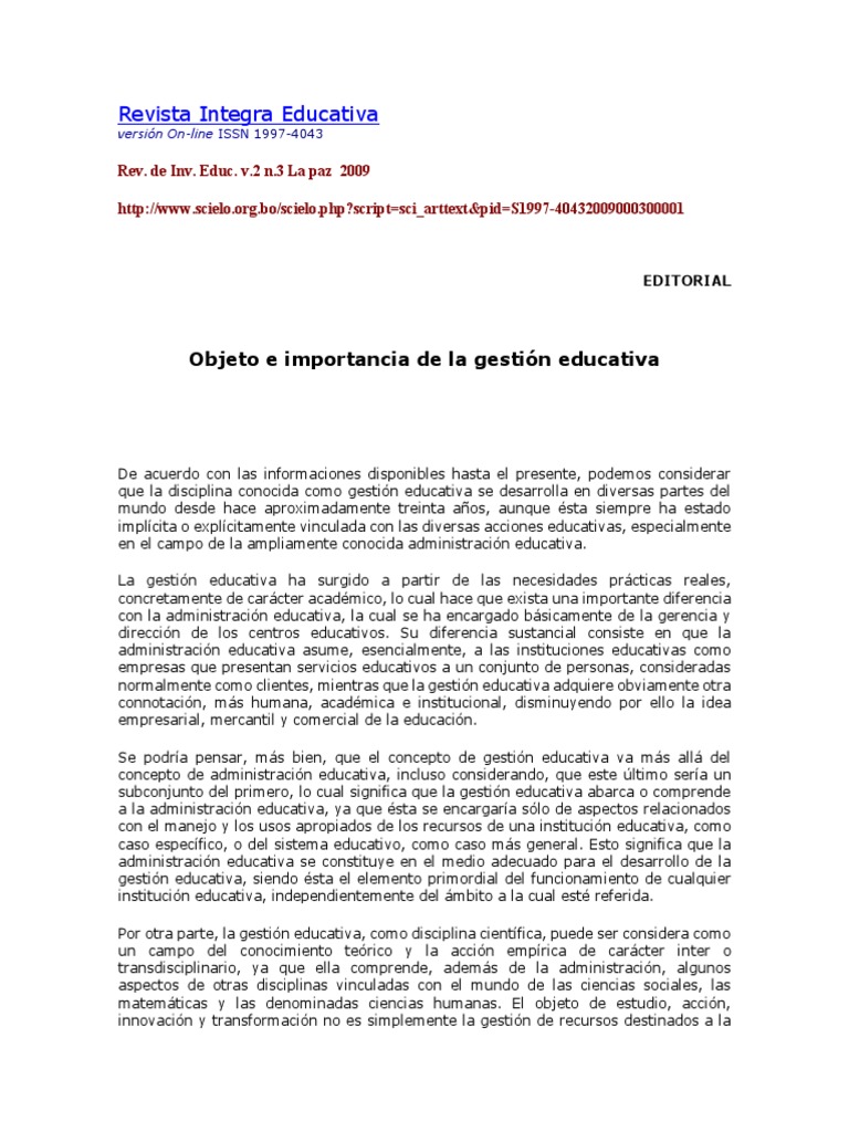 Importancia de la Gestión Educativa | PDF | Institución | Planificación