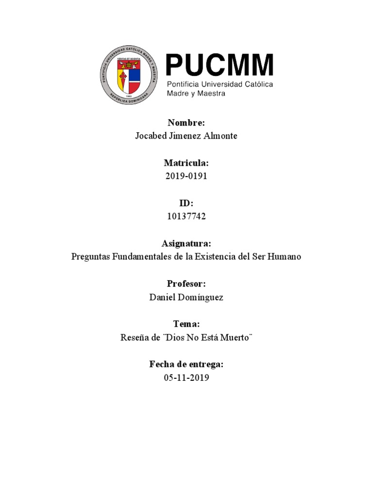 Reseña Dios No Esta Muerto | PDF