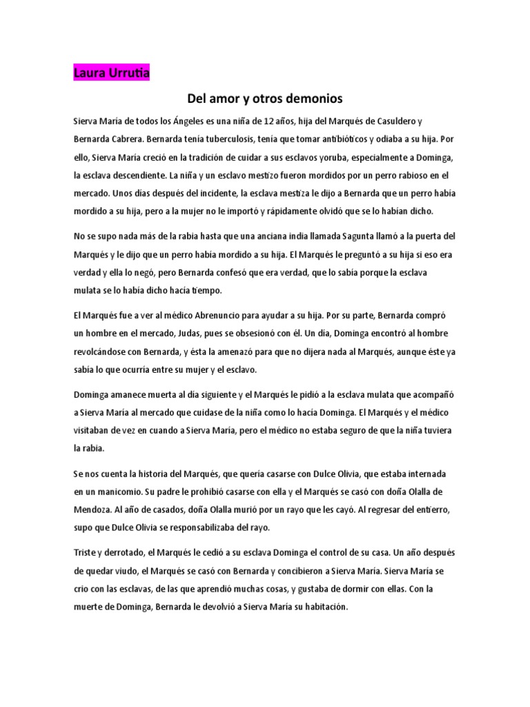 Del amor y otros demonios: Sierva María | PDF | Exorcismo | Posesión ...