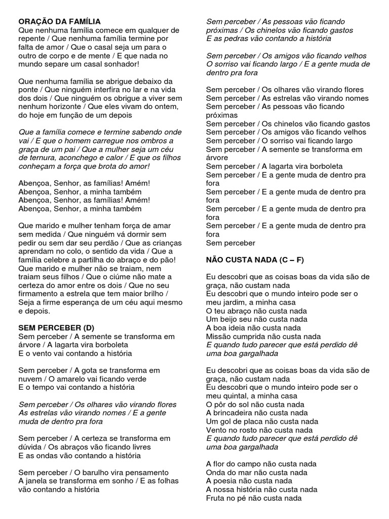 Músicas Dia da Família na Escola | PDF | Amor