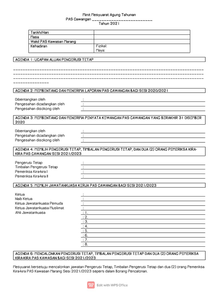 Format Minit Mesyuarat Agung Pas Cawangan | PDF