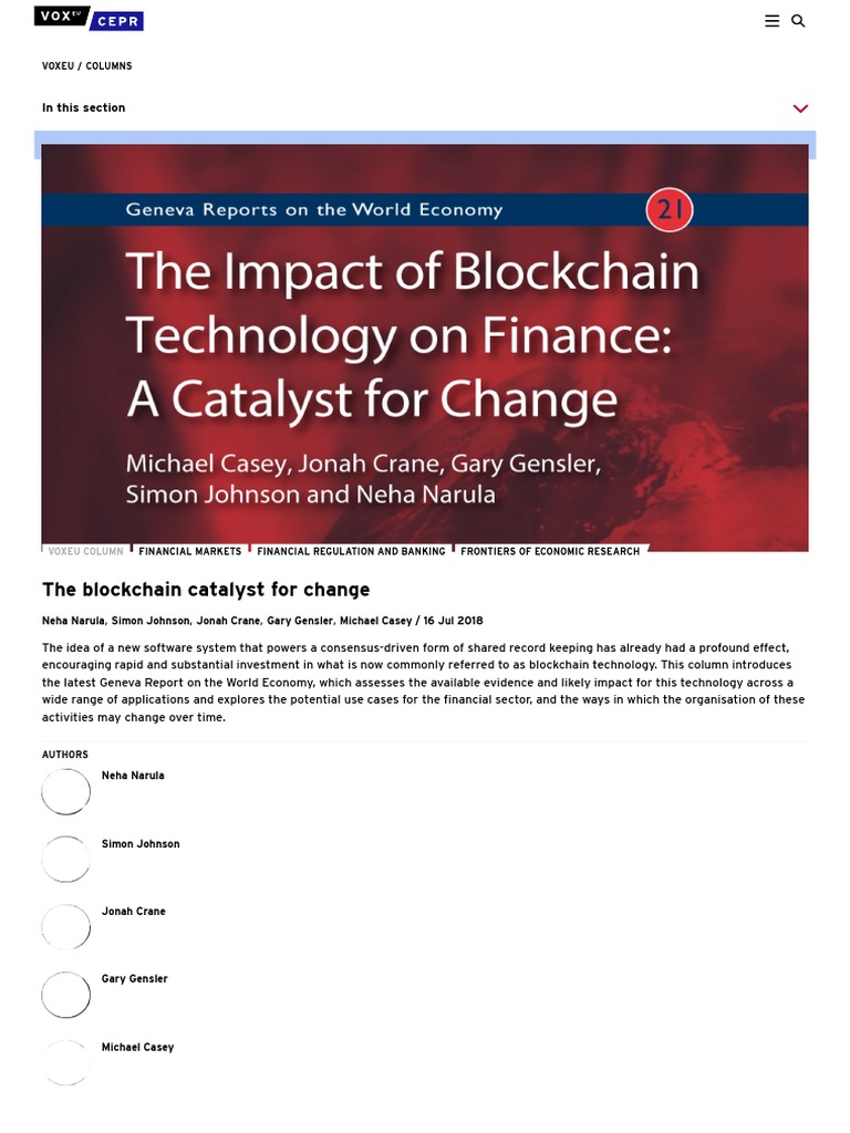 The Blockchain Catalyst For Change CEPR PDF Cryptocurrency Bitcoin