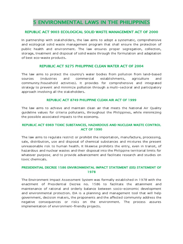 Key Environmental Laws in the Philippines | PDF | Self-Improvement