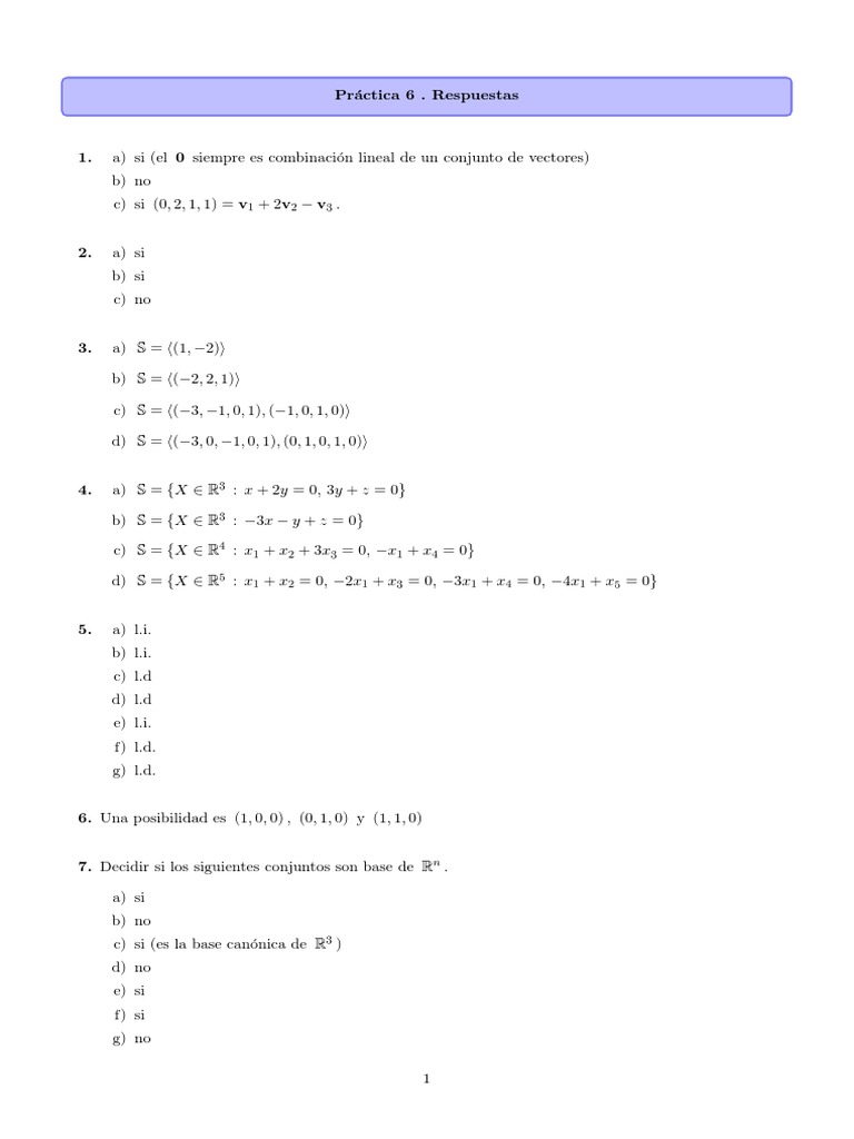 Algebra p6 Respuestas | PDF | Álgebra lineal | Álgebra