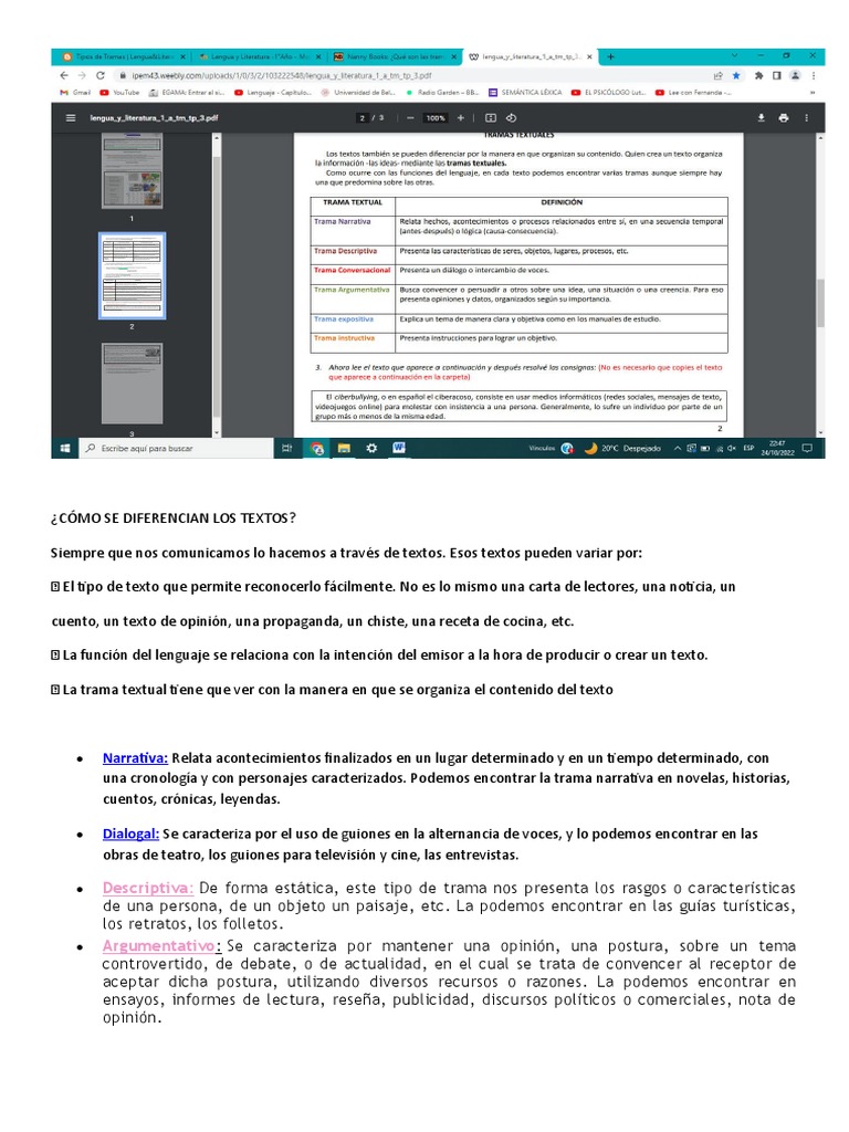 Tipos de Tramas Textuales en Textos | PDF | Trama (narrativa) | Narrativa