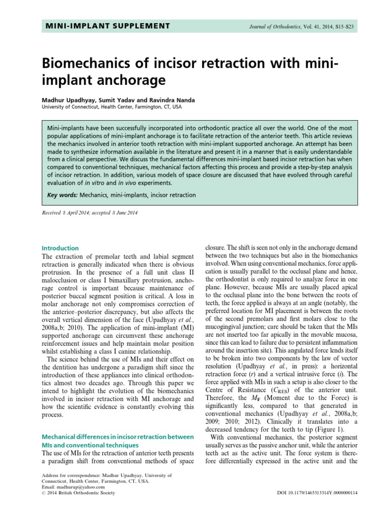 Mechanics of Incisor Retraction with MIs | PDF | Orthodontics | Tooth