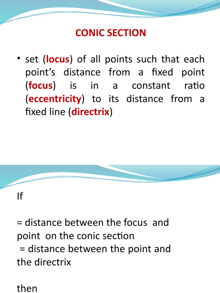 Conic Section Locus Focus Eccentricity Directrix | PDF | Perpendicular ...