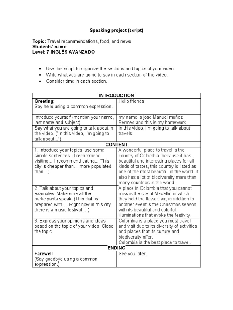 Speaking Project PDF