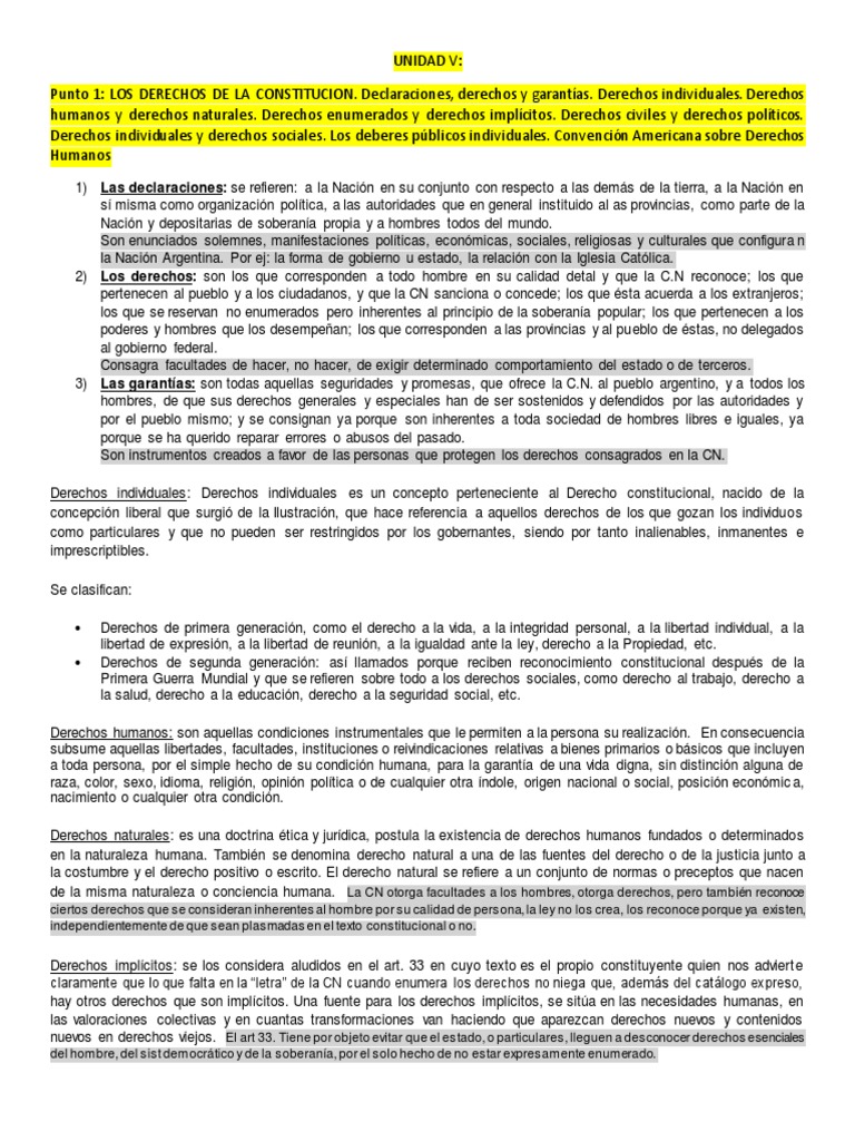 Unidad 5 Declaraciones, Derechos, Deberes y Garantias | PDF | Derechos ...