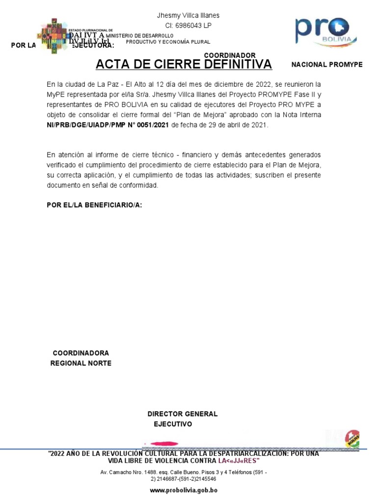 Acta de Cierre de Empresas en Bolivia | PDF | Finanzas y dinero | Política