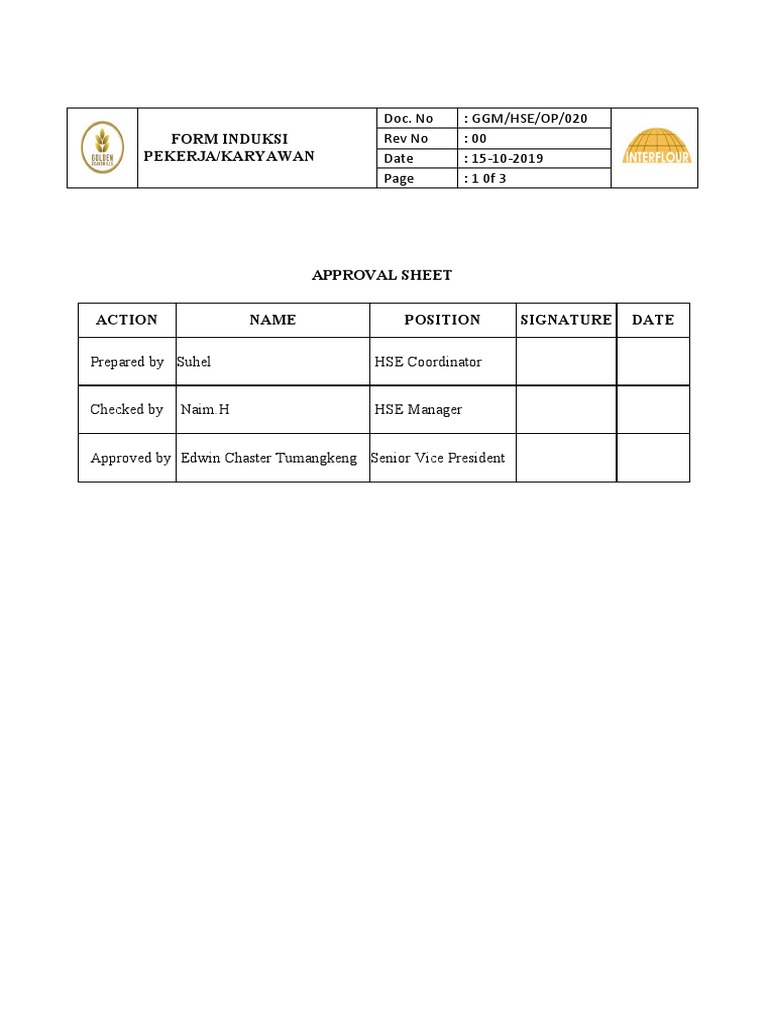 Form Induksi Karyawan Baru PT SJU | PDF