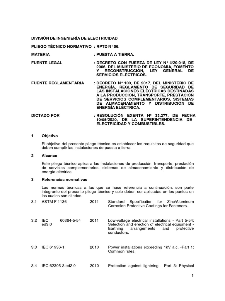 Pliego Técnico Normativo RPTD N°06 Puesta A Tierra | PDF ...