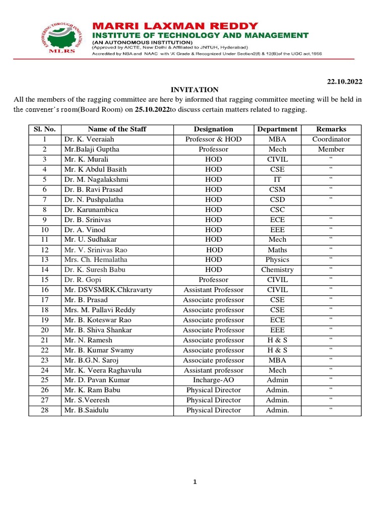 Anti-Ragging Committee Meeting Agenda | PDF | Wellness | Science ...