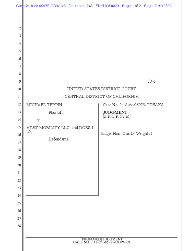 Terpin V ATT Order Granting at T Motion For Summary Judgement PDF
