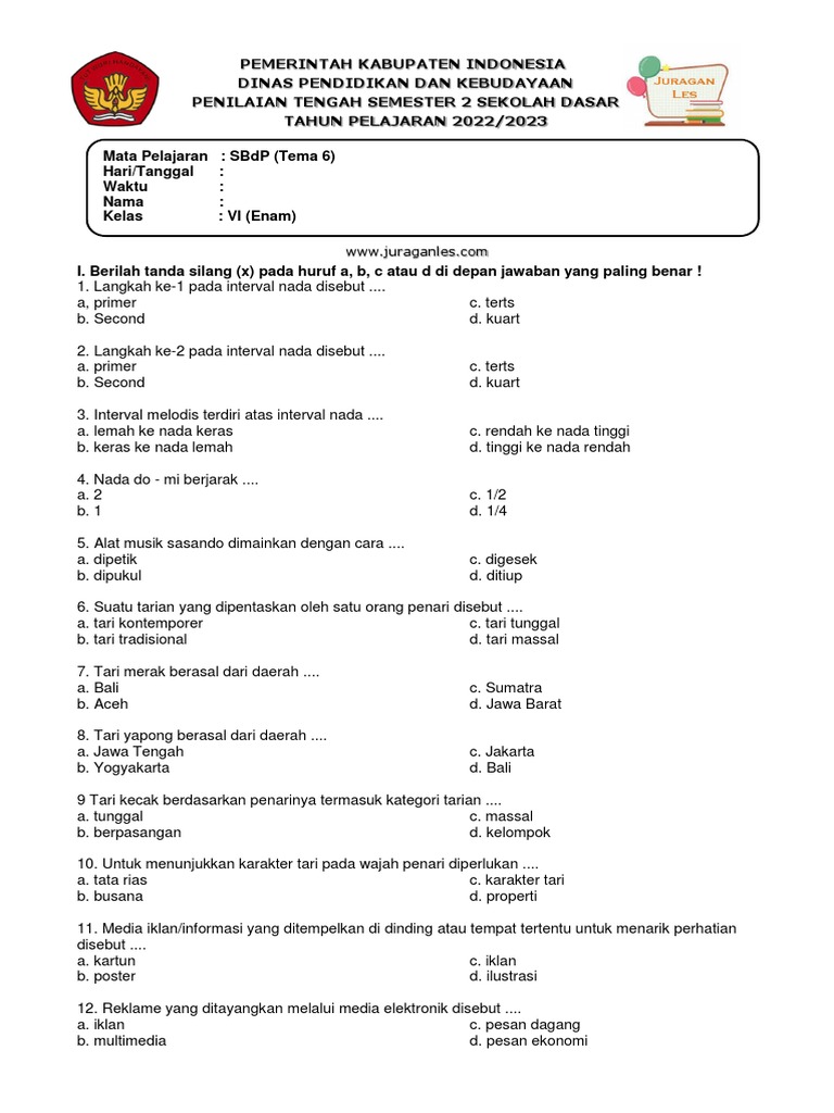 Soal tema 6 kelas 6 semester 2