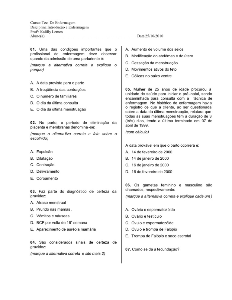 Prova Enfermagem Materno-Infantil Oficial