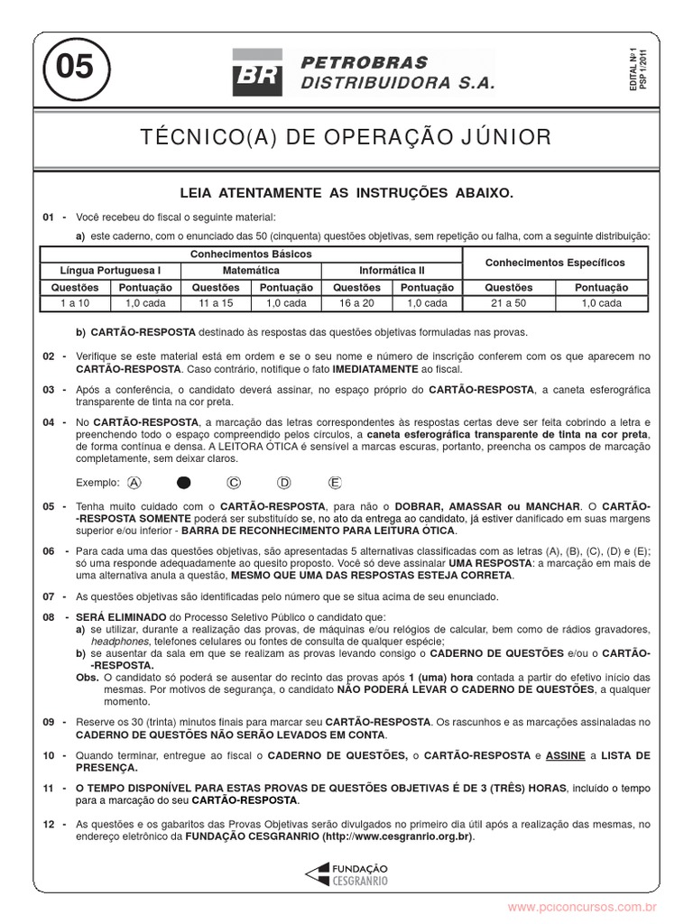 Provas Anteriores Petrobras: Técnico Júnior | PDF