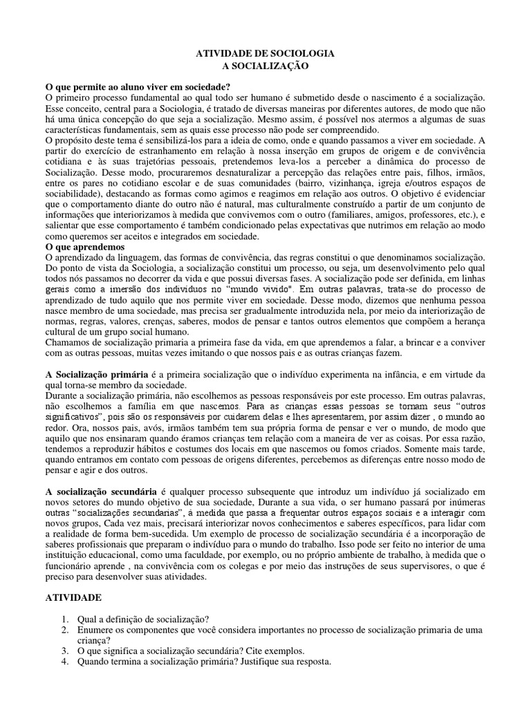 O que e socializa o download gr tis pdf sociologia sociedade