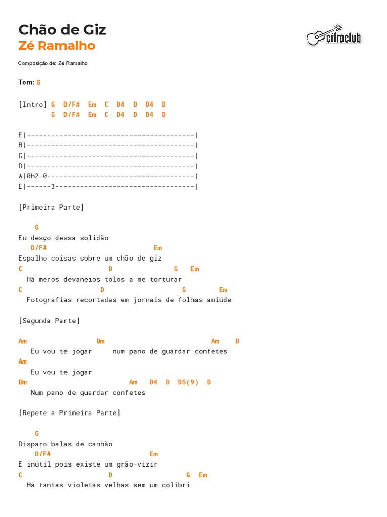 Cifra Club Zé Ramalho Chão de Giz PDF