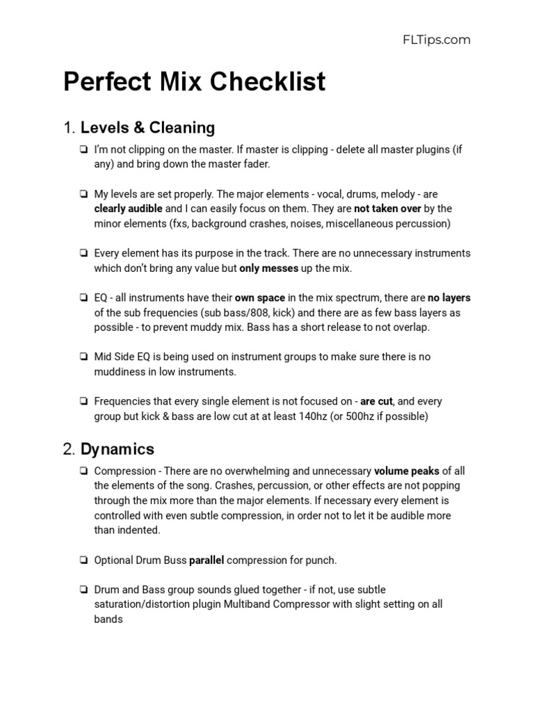 Essential Mixing Checklist for FL Studio | PDF | Equalization (Audio ...