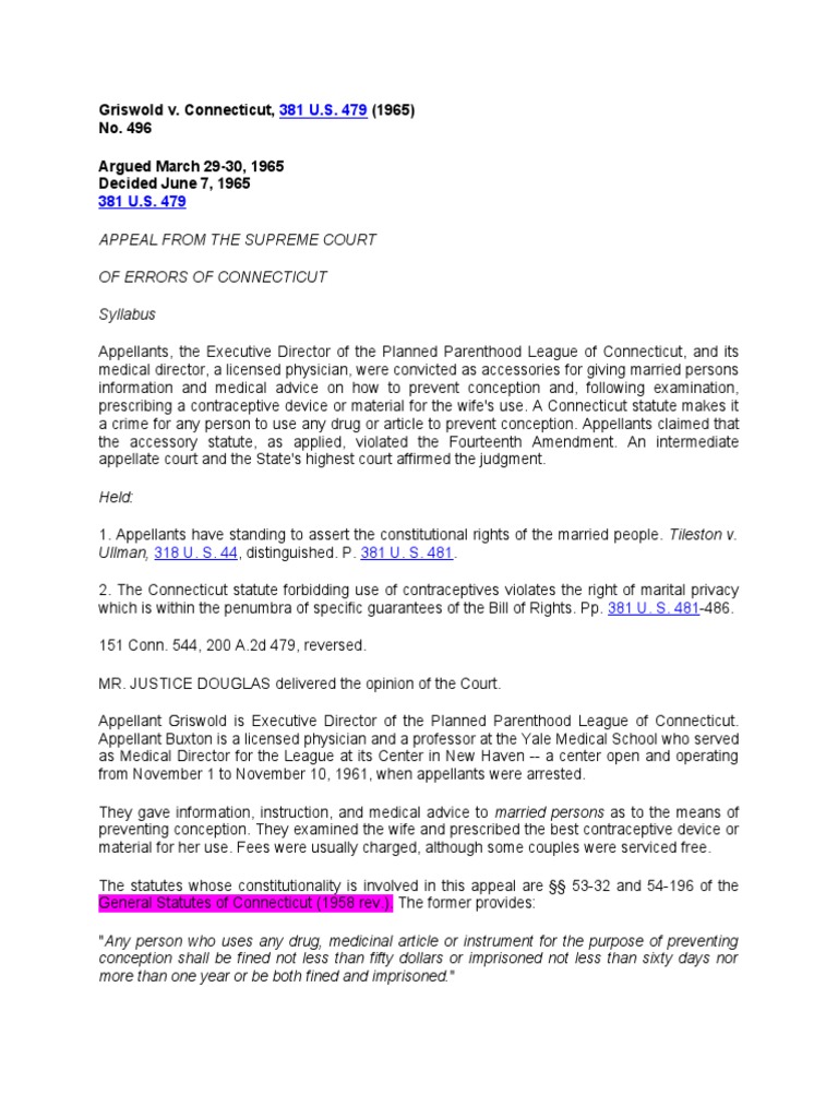 07 Griswold V Connecticut Download Free PDF Fourteenth Amendment To
