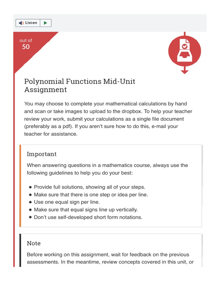 Polynomial Functions Mid-Unit Assignment | PDF | Abstract Algebra ...