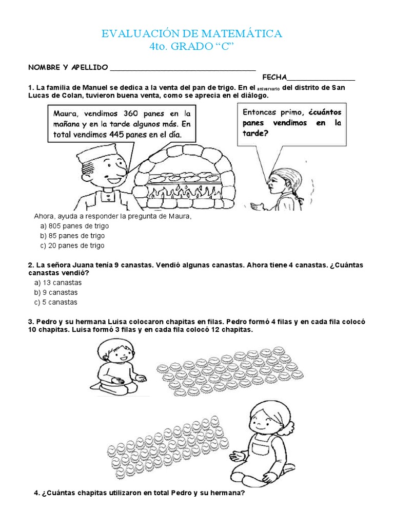 Examen de Matemáticas 4to Grado 2023 | PDF