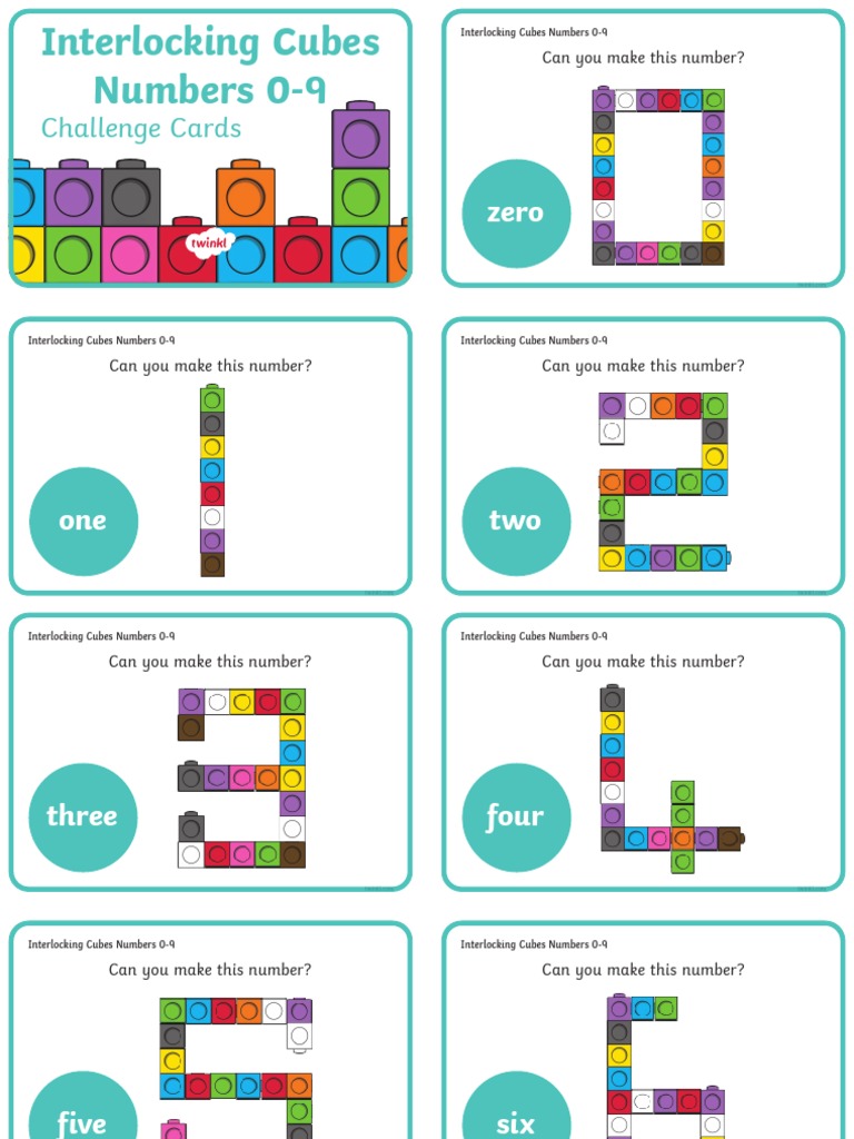 T N 6206 Interlocking Cubes Numbers 0 9 Challenge Cards - Ver - 1 | PDF