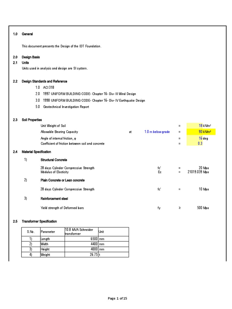 IDT Foundation Design and Load Calculations | PDF | Strength Of ...