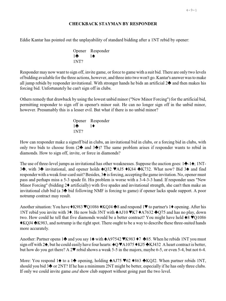 Checkback stayman by responder pdf contract bridge